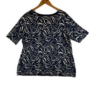 Seasalt Cornwall Poisson Top Navy Blue Wave Print Organic Cotton US 16